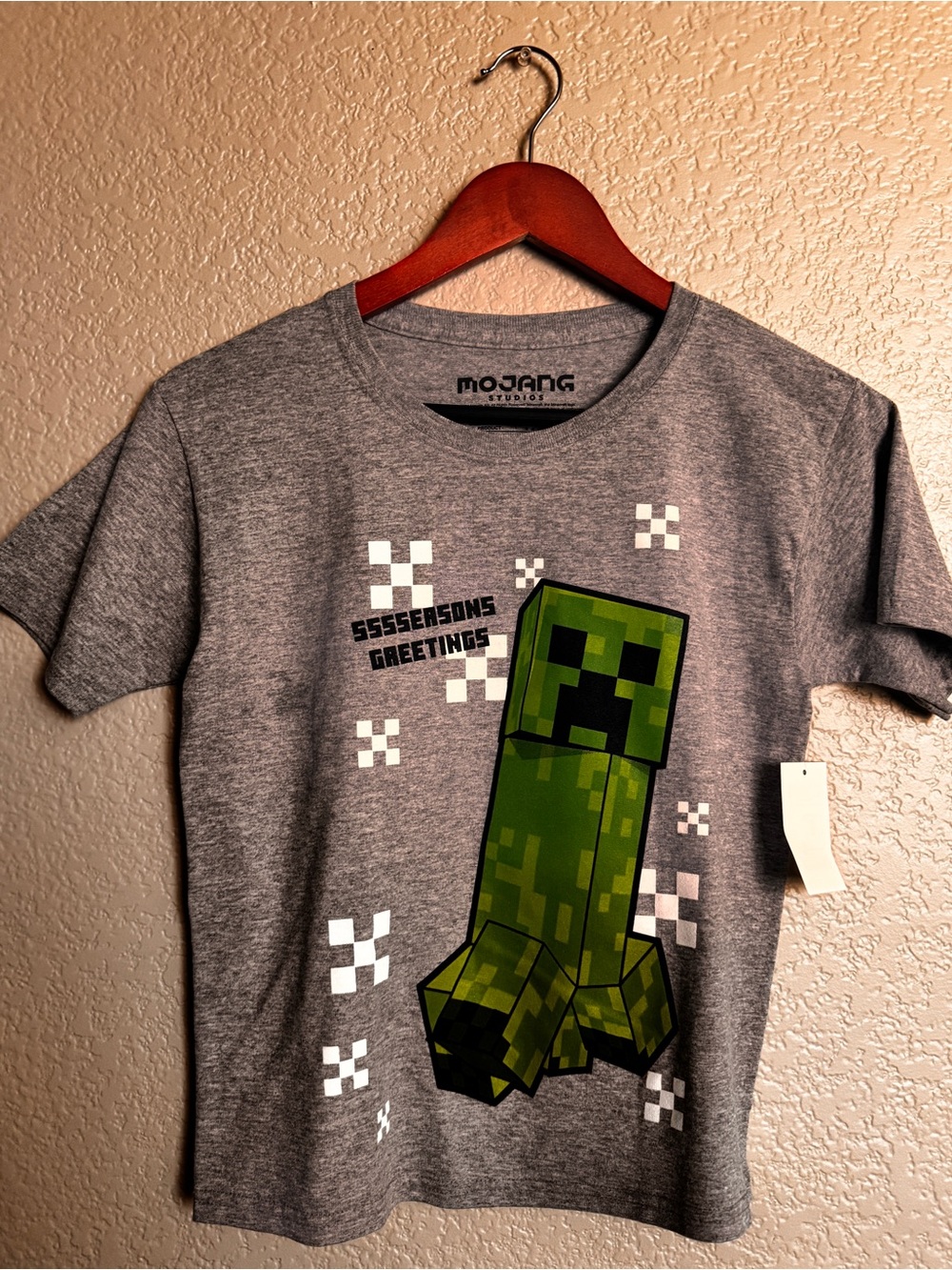 Minecraft Kids Grey Creeper Graphic Tee New T/ 10-12